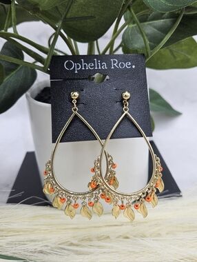 Ophelia Roe nwt gold-tone orange bead Southwestern boho chic statement earrings